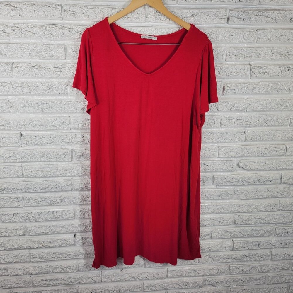 Green Envelope Womens Dress 2X Plus Mini Pullover Flutter Sleeve Red RED65E
